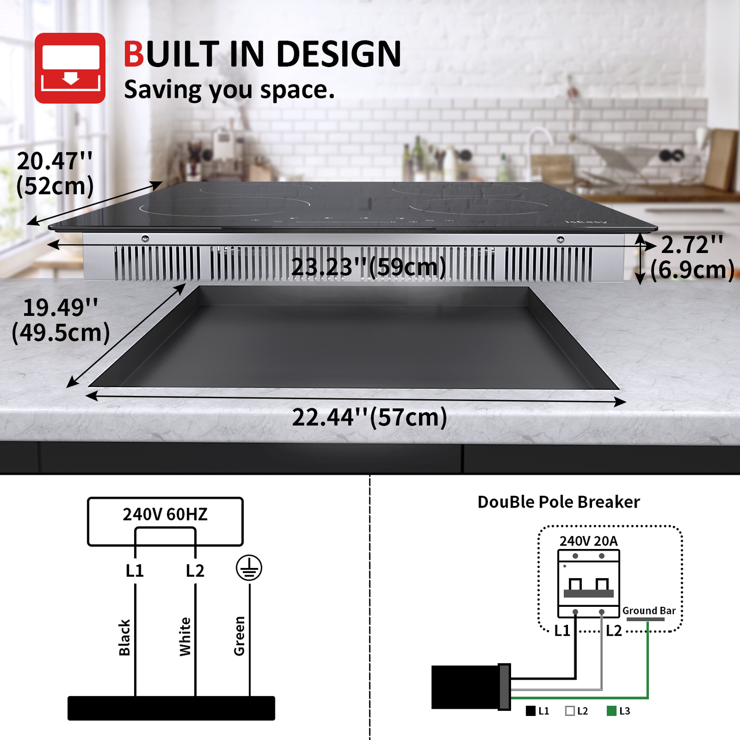 IsEasy Induction Cooktop, 23" 4 Burners Electric Stove, 6800W 220V with Boost