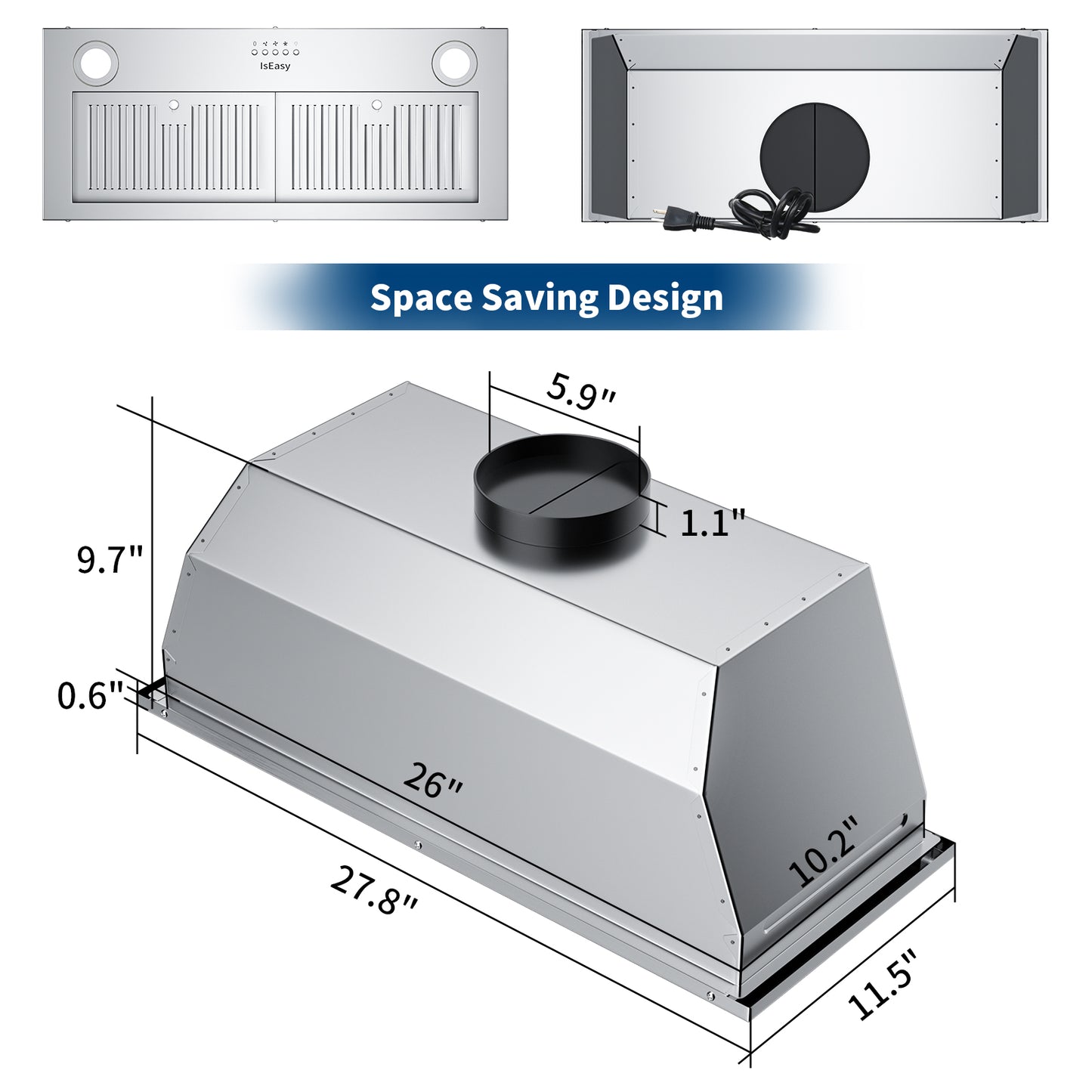 IsEasy Range Hood 30 inch, Built-in Vent Hood with 3 Speed Exhaust Fan, Ducted/Ductless Range Hood, Stainless Steel Range Hoods with Light