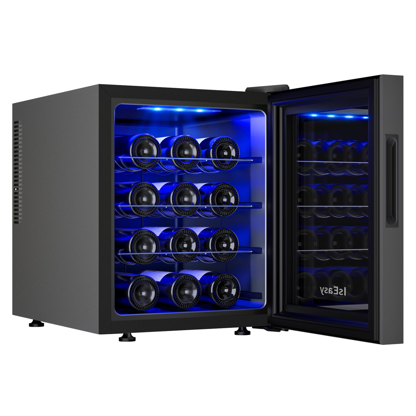 IsEasy 12 Bottle Compressor Wine Cooler Refrigerator, Mini Wine Refrigerator for Home Bar, with Digital Temperature Control and Lighting, Black