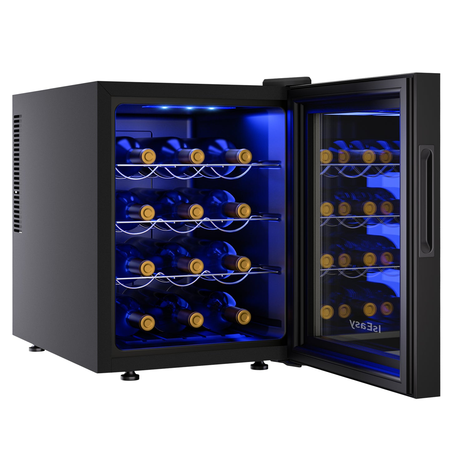 IsEasy 12 Bottle Compressor Wine Cooler Refrigerator, Mini Wine Refrigerator for Home Bar, with Digital Temperature Control and Lighting, Black