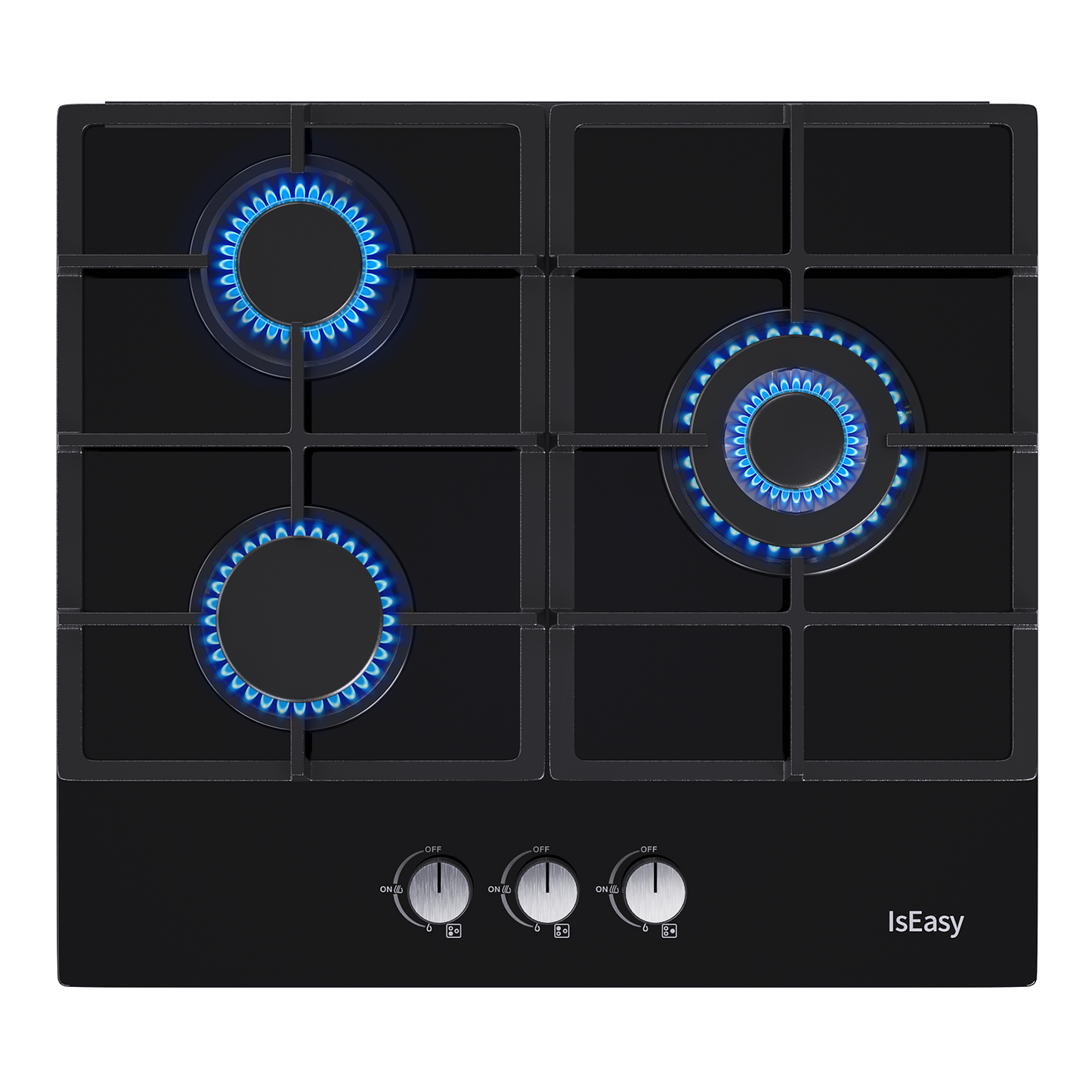 IsEasy Gas Cooktop, 24” 3 Burners Built-in Gas Hob, Tempered Glass Stove Top