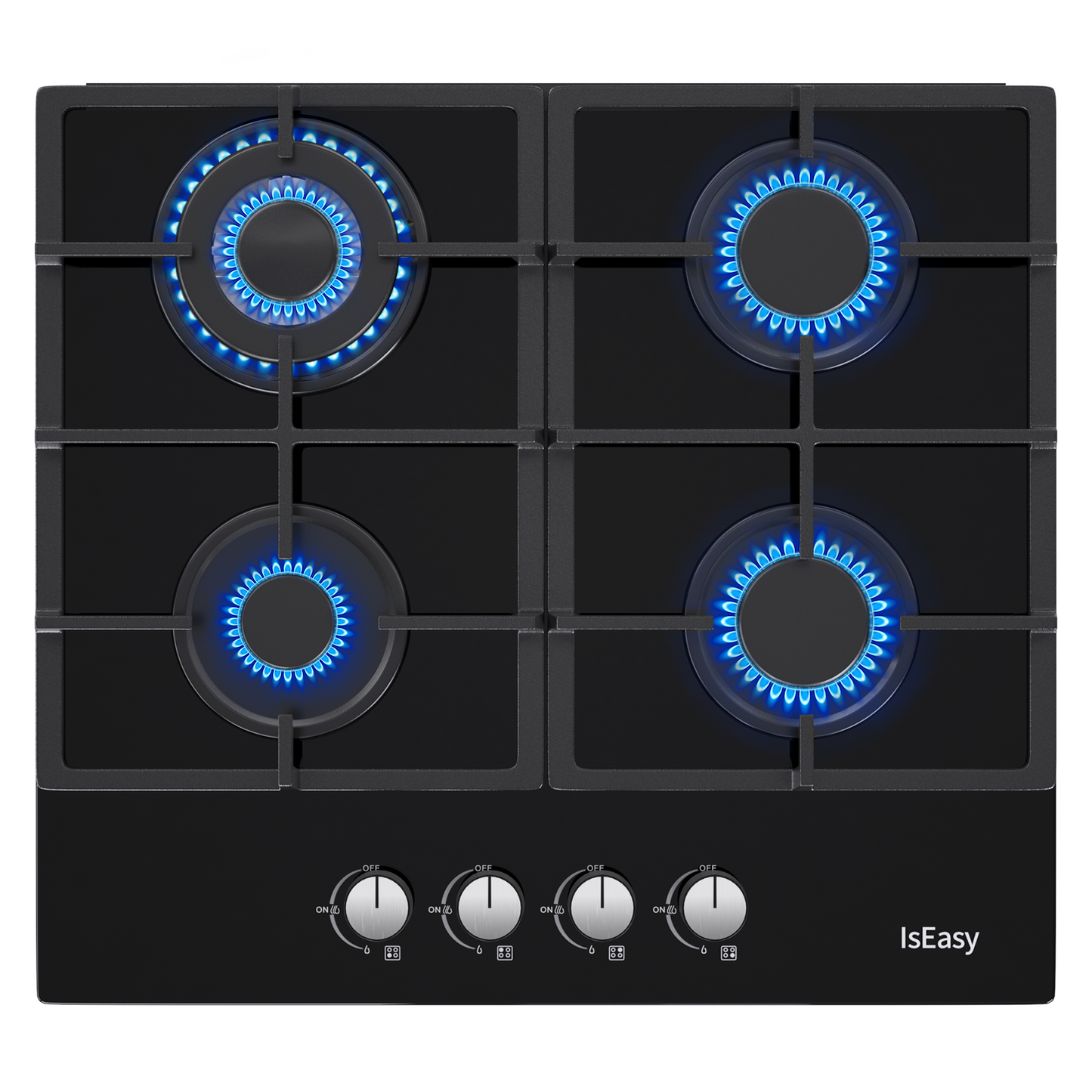 IsEasy Gas Cooktop, 24” 4 Burners Built-in Gas Hob, Tempered Glass Stove Top