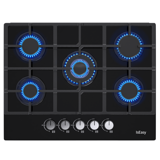 IsEasy Gas Cooktop, 28” 5 Burners Built-in Gas Hob, Tempered Glass Stove Top