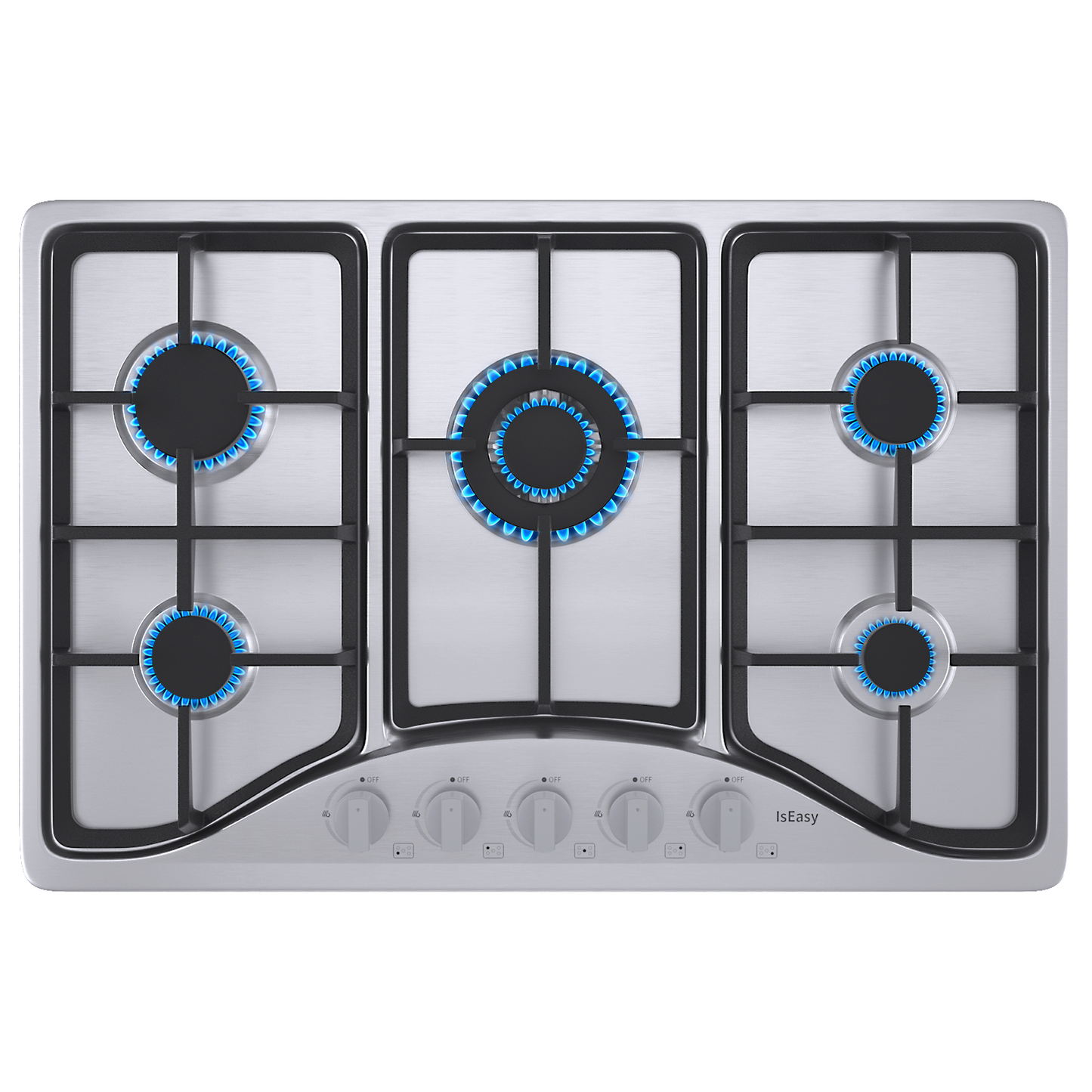 IsEasy Gas Cooktop, 30” 5 Burners Built-in Gas Hob, Stainless Steel Stove Top