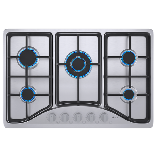 IsEasy Gas Cooktop, 30” 5 Burners Built-in Gas Hob, Stainless Steel Stove Top