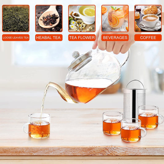 COPOTEA Teapot Set with Infuser, 40oz (1200ml) Clear Round Tea Kettle and 4 Cups