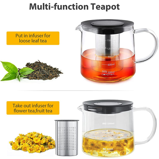 COPOTEA Clear Teapot with Infuser, 50oz (1500ml) Clear Tea Kettle