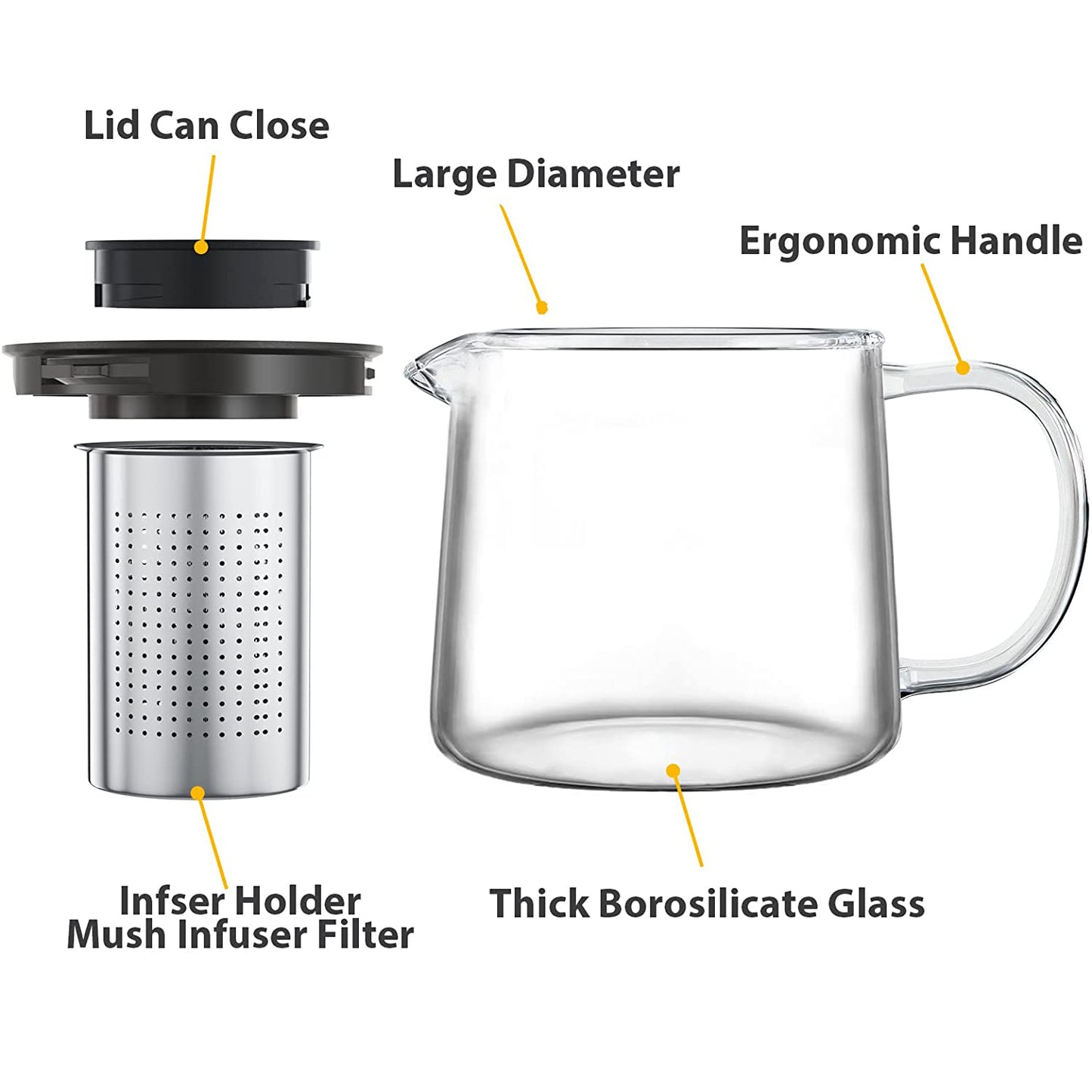 COPOTEA Clear Teapot with Infuser, 50oz (1500ml) Clear Tea Kettle