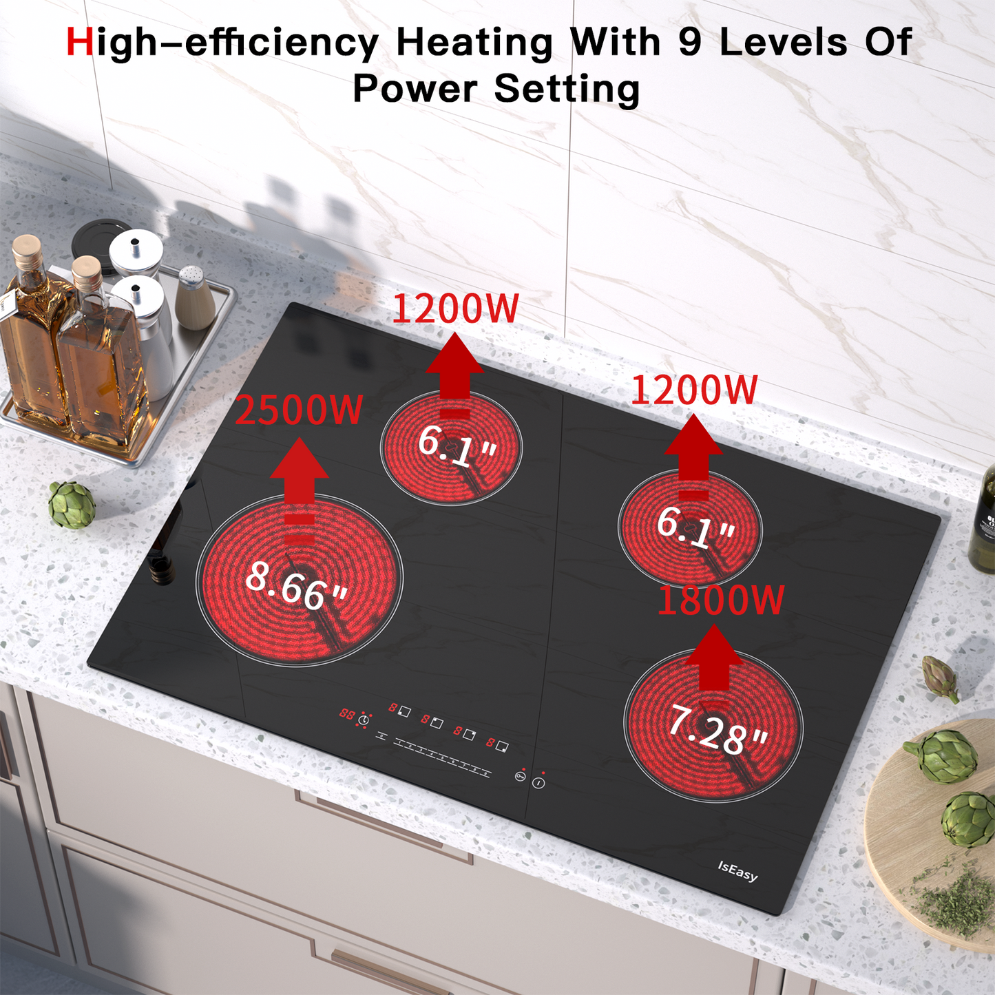 IsEasy Ceramic Cooktop, 30" 4 Burners Electric Stove, 6700W 220V