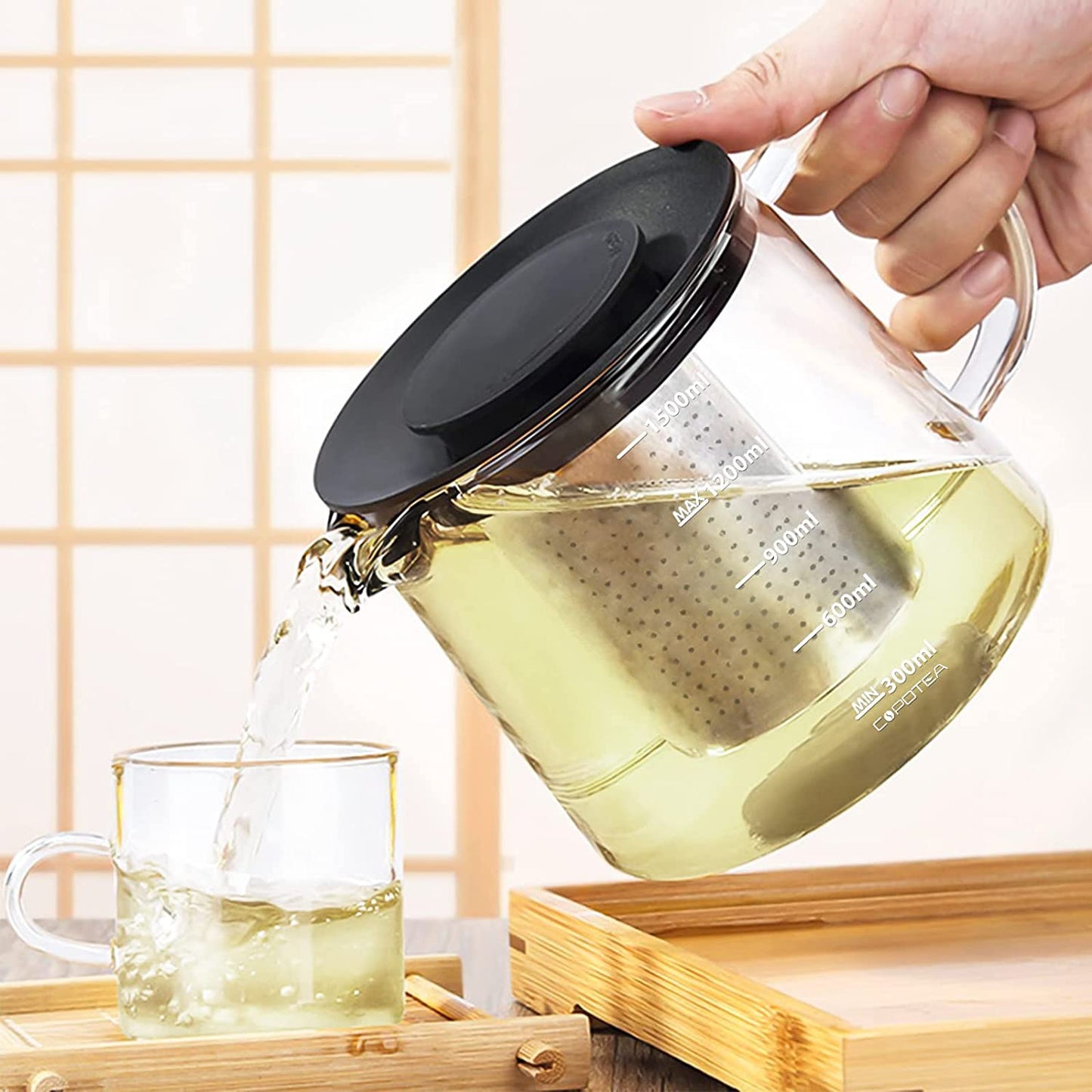 COPOTEA Clear Teapot with Infuser, 50oz (1500ml) Clear Tea Kettle