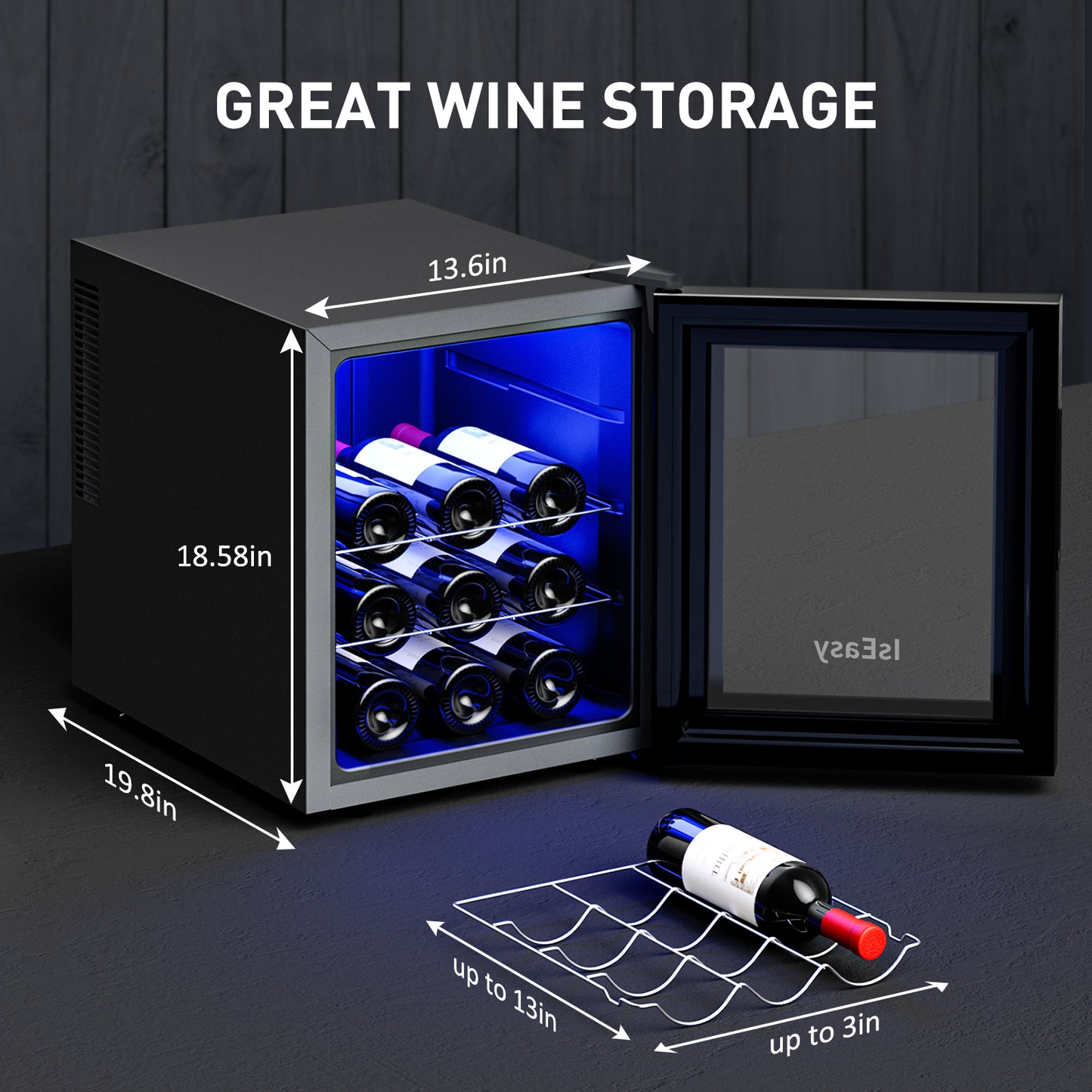 IsEasy 12 Bottle Compressor Wine Cooler Refrigerator, Mini Wine Refrigerator for Home Bar, with Digital Temperature Control and Lighting, Black