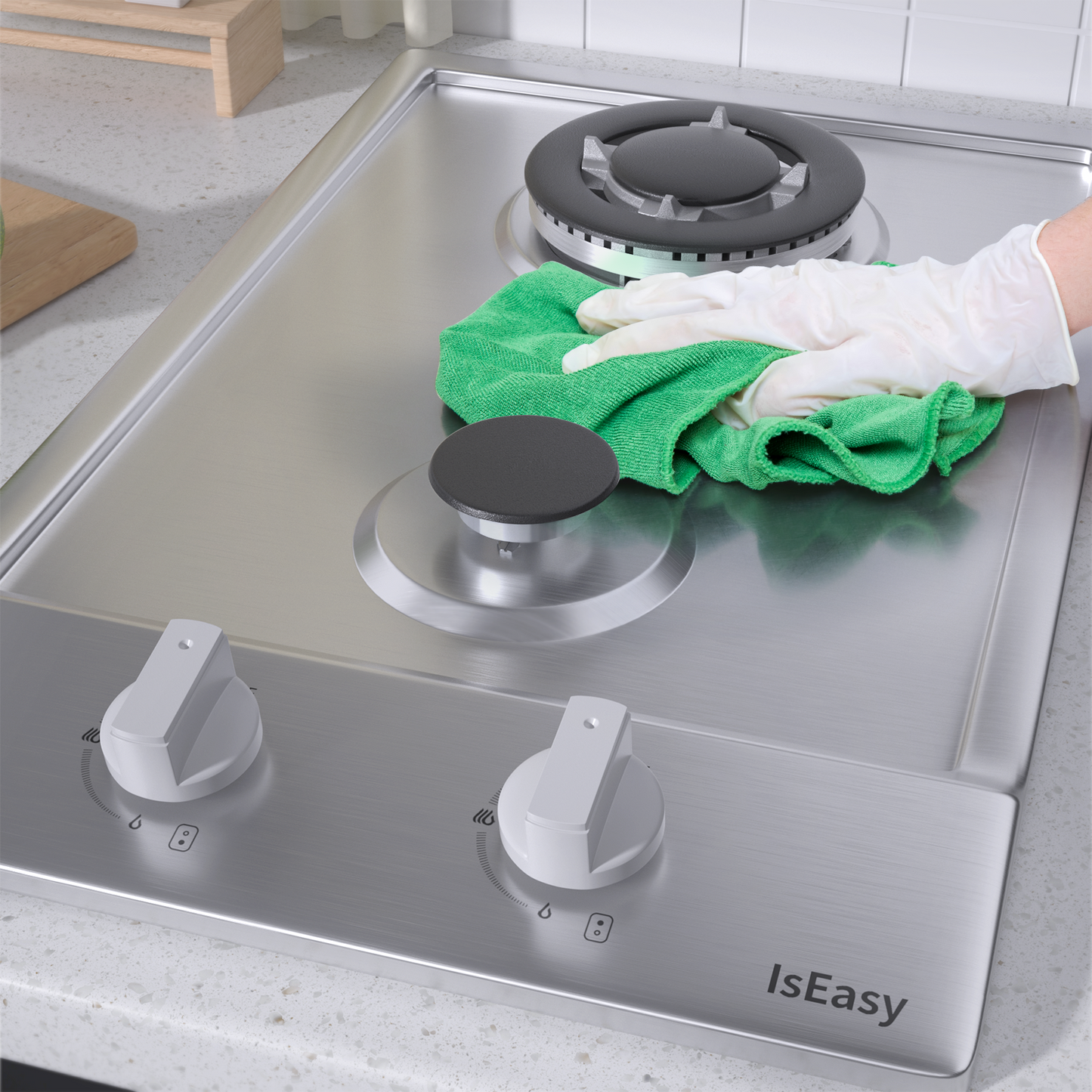 IsEasy Gas Cooktop, 12” 2 Burners Built-in Gas Hob, Stainless Steel Stove Top