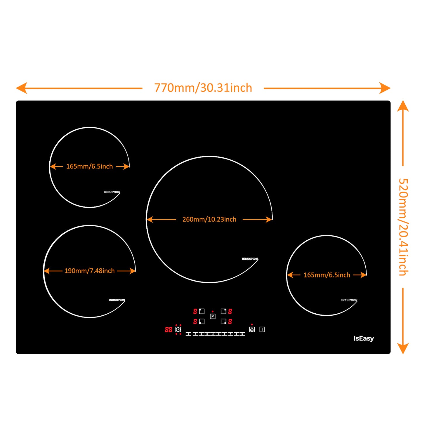 IsEasy Ceramic Cooktop, 30" 4 Burners Induction Stovetop, 9 Power Levels, Sensor Touch Control, Child Safety Lock, Timer