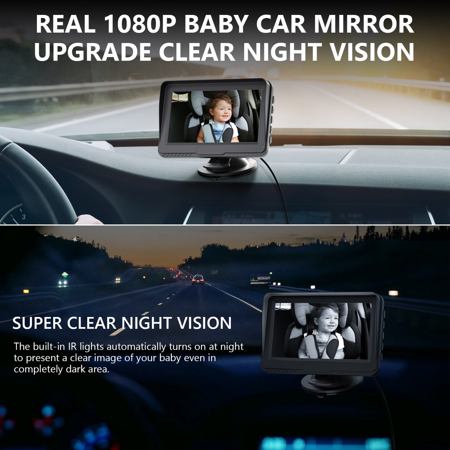 Weiqi Baby Car Back Seat Camera, 4.3" HD Monitor Screen, Night Vision Baby Car Mirror