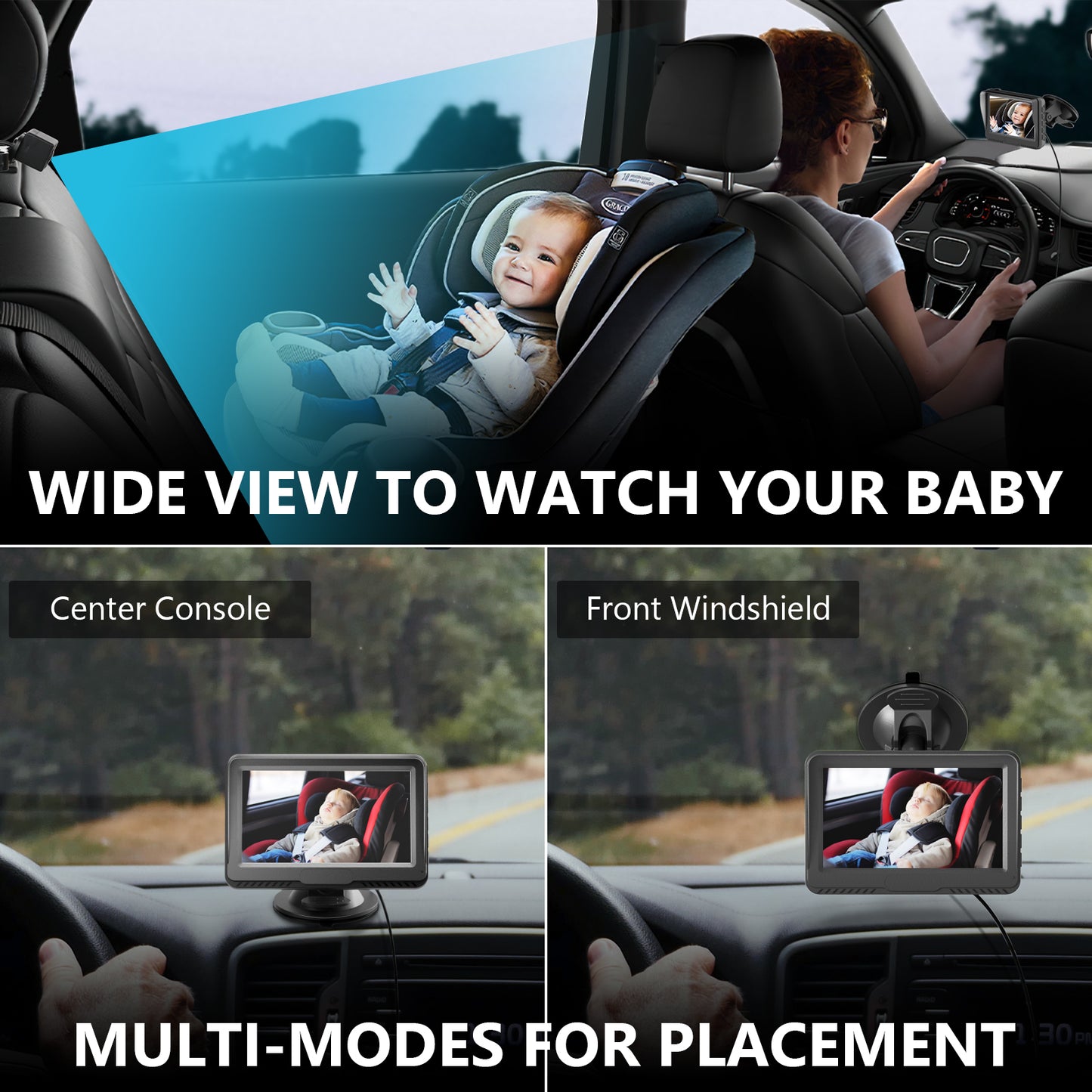 Weiqi Baby Car Back Seat Camera, 4.3" HD Monitor Screen, Night Vision Baby Car Mirror